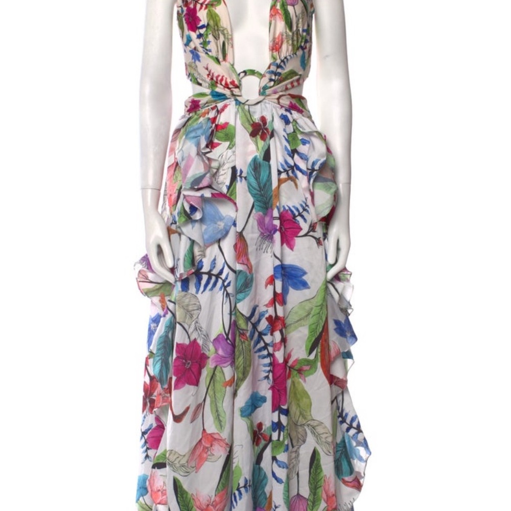 Floral Print Halter Maxi Dress with Ruffle Details